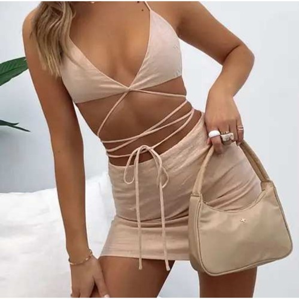 NWT White Fox Women's Tan Linen Blend High Waisted Speak to Me Mini Skirt Size S